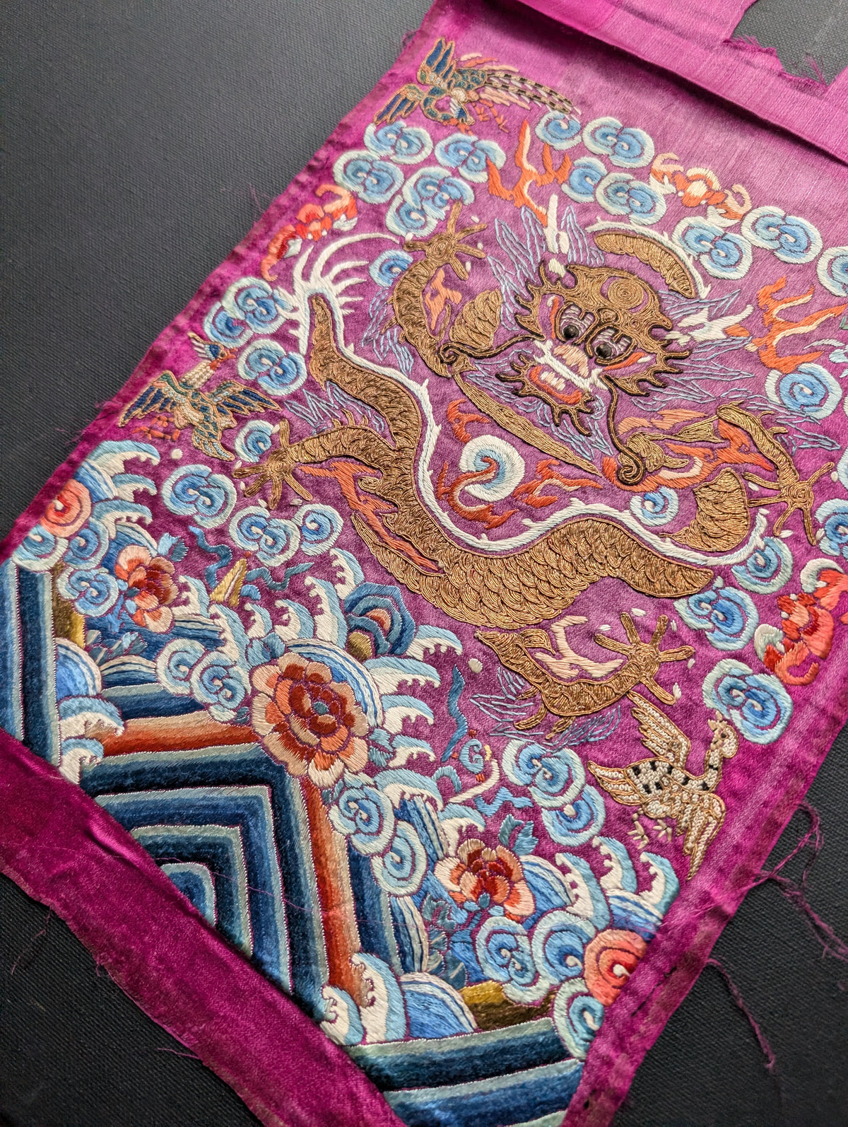 Chinese Antique silk embroidery with Dragon, 19th century Qing Dynasty #2906