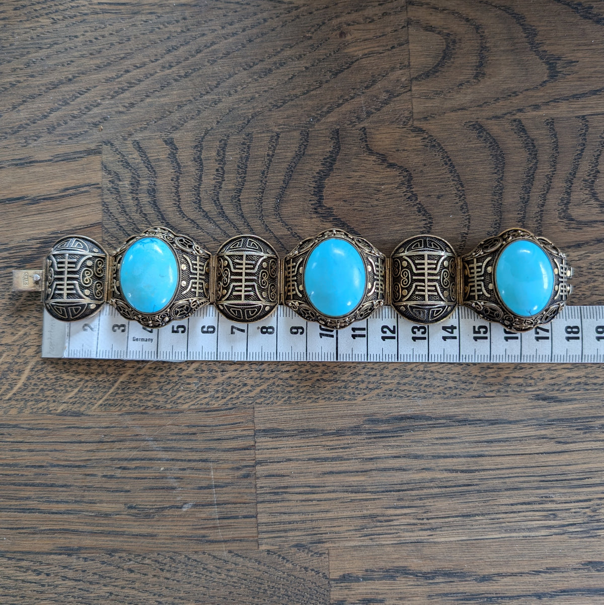 Chinese filigree handmade silver jewelry bracelet with natural turquoise #2926