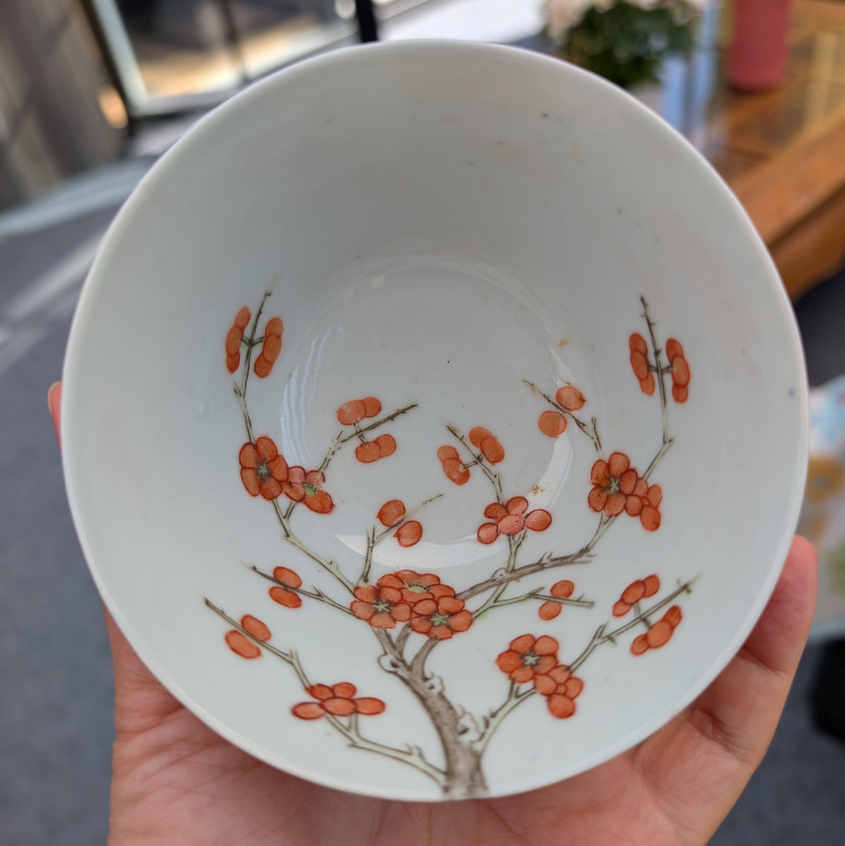 Antique Chinese porcelain cup with cherry blossom, 19th c #3029