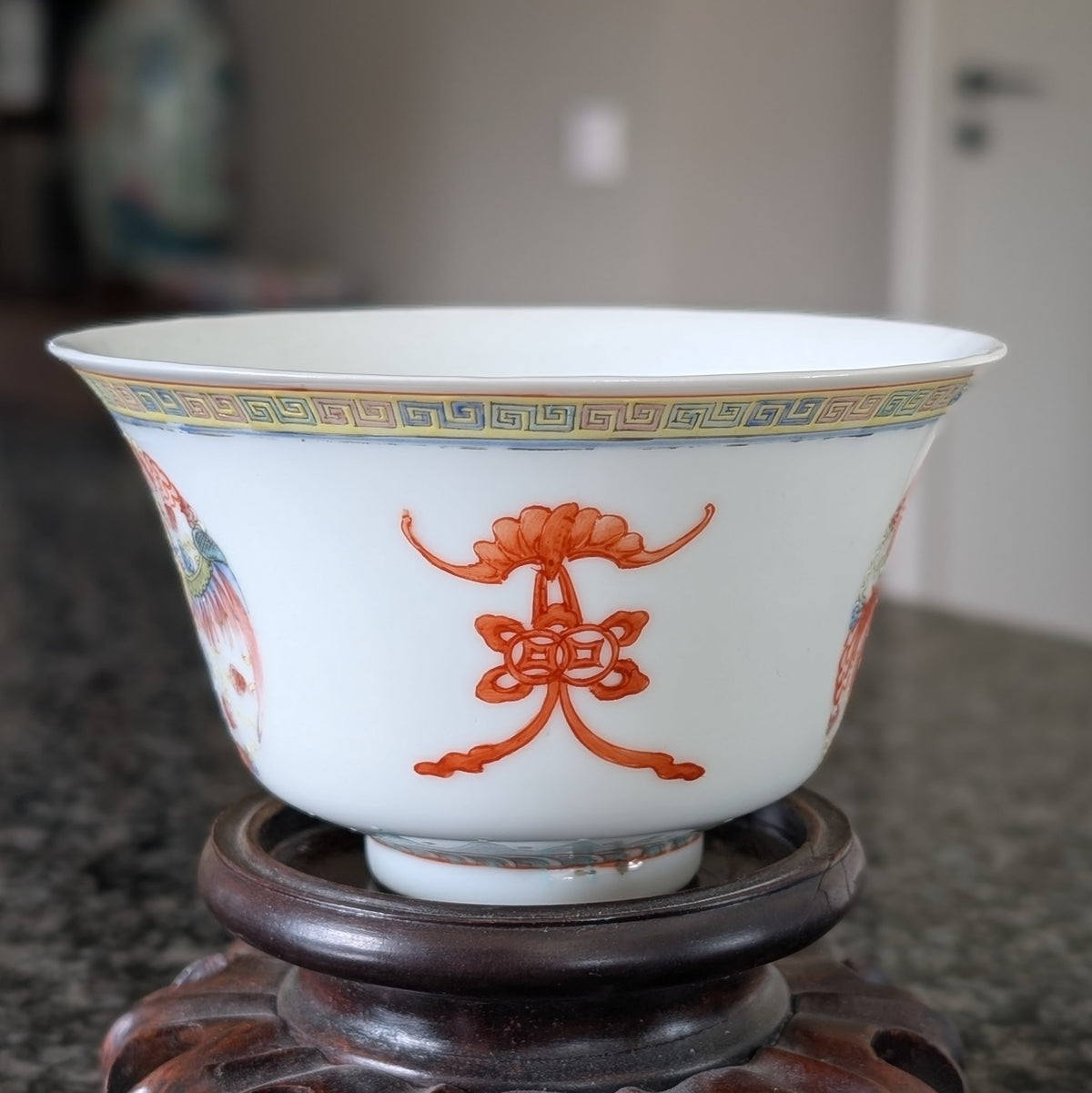 Chinese antique 'Dragon and Phoenix Roundel' Bowls, Guangxu Mark, Late Qing / Republic #2931