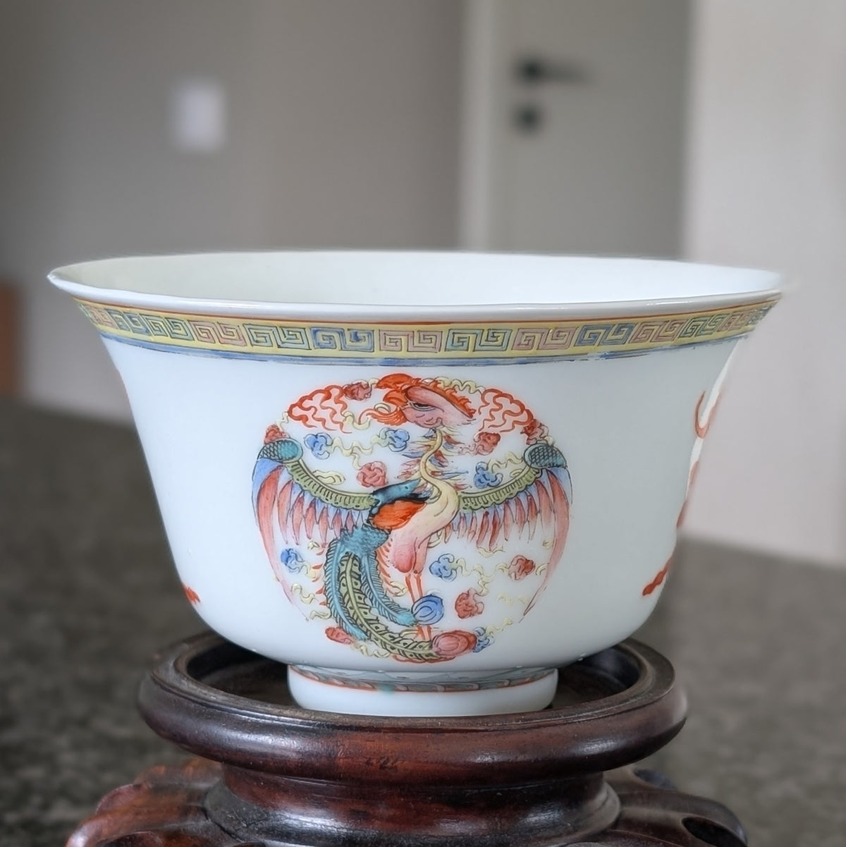Chinese antique 'Dragon and Phoenix Roundel' Bowls, Guangxu Mark, Late Qing / Republic #2931