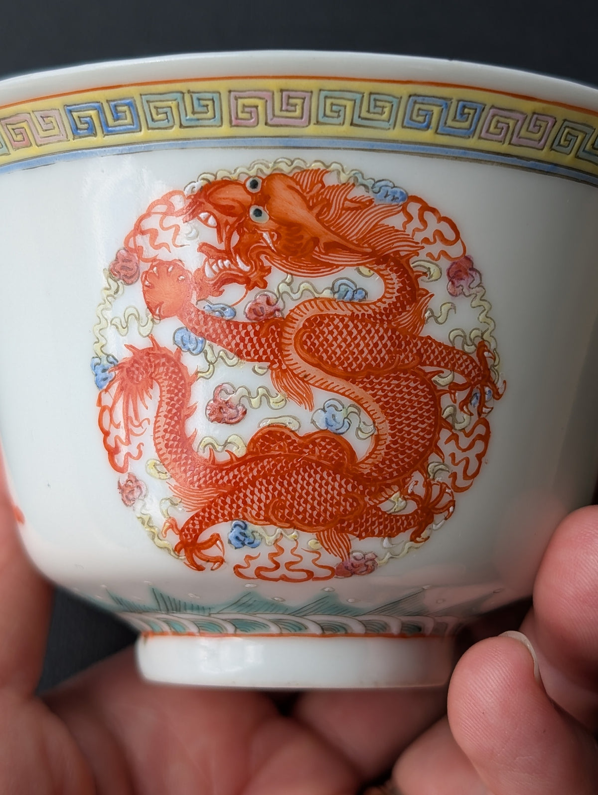 Chinese antique 'Dragon and Phoenix Roundel' Bowls, Guangxu Mark, Late Qing / Republic #2931