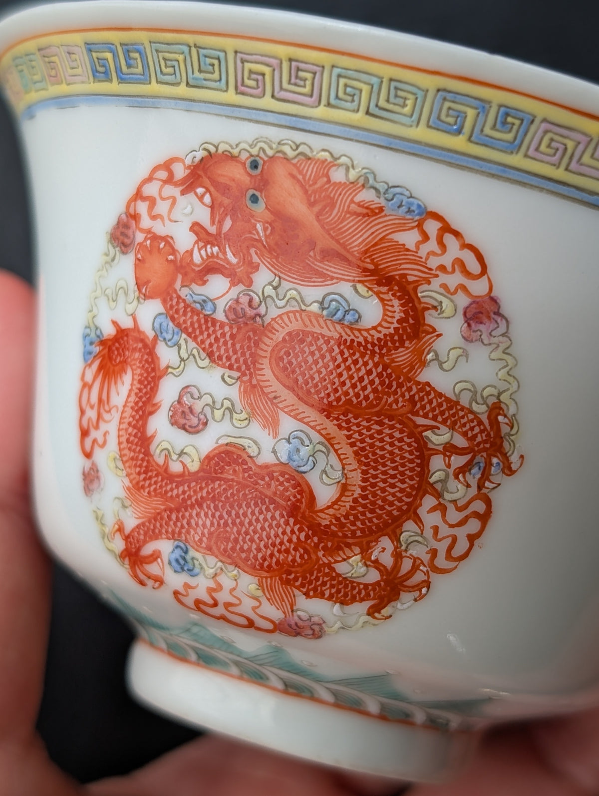 Chinese antique 'Dragon and Phoenix Roundel' Bowls, Guangxu Mark, Late Qing / Republic #2931
