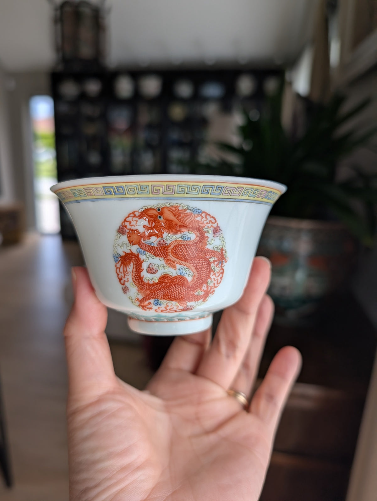 Chinese antique 'Dragon and Phoenix Roundel' Bowls, Guangxu Mark, Late Qing / Republic #2931