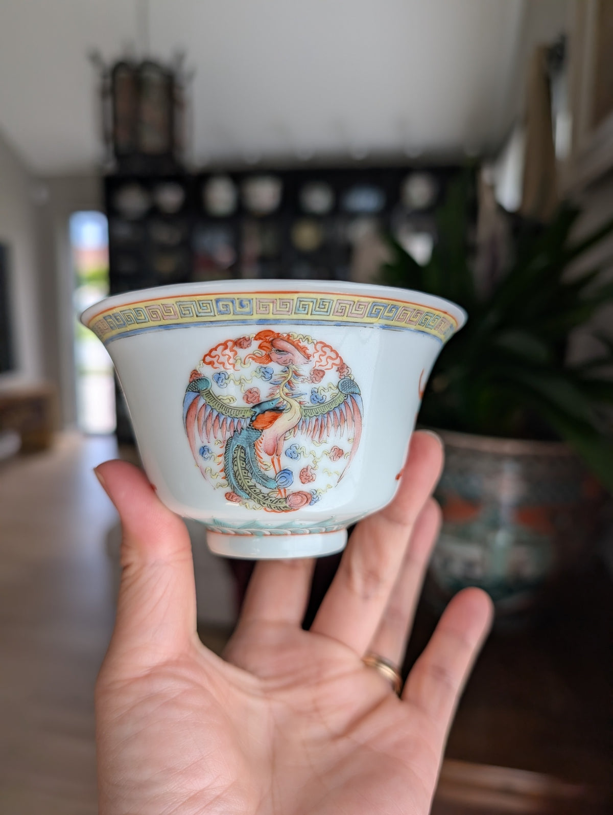 Chinese antique 'Dragon and Phoenix Roundel' Bowls, Guangxu Mark, Late Qing / Republic #2931