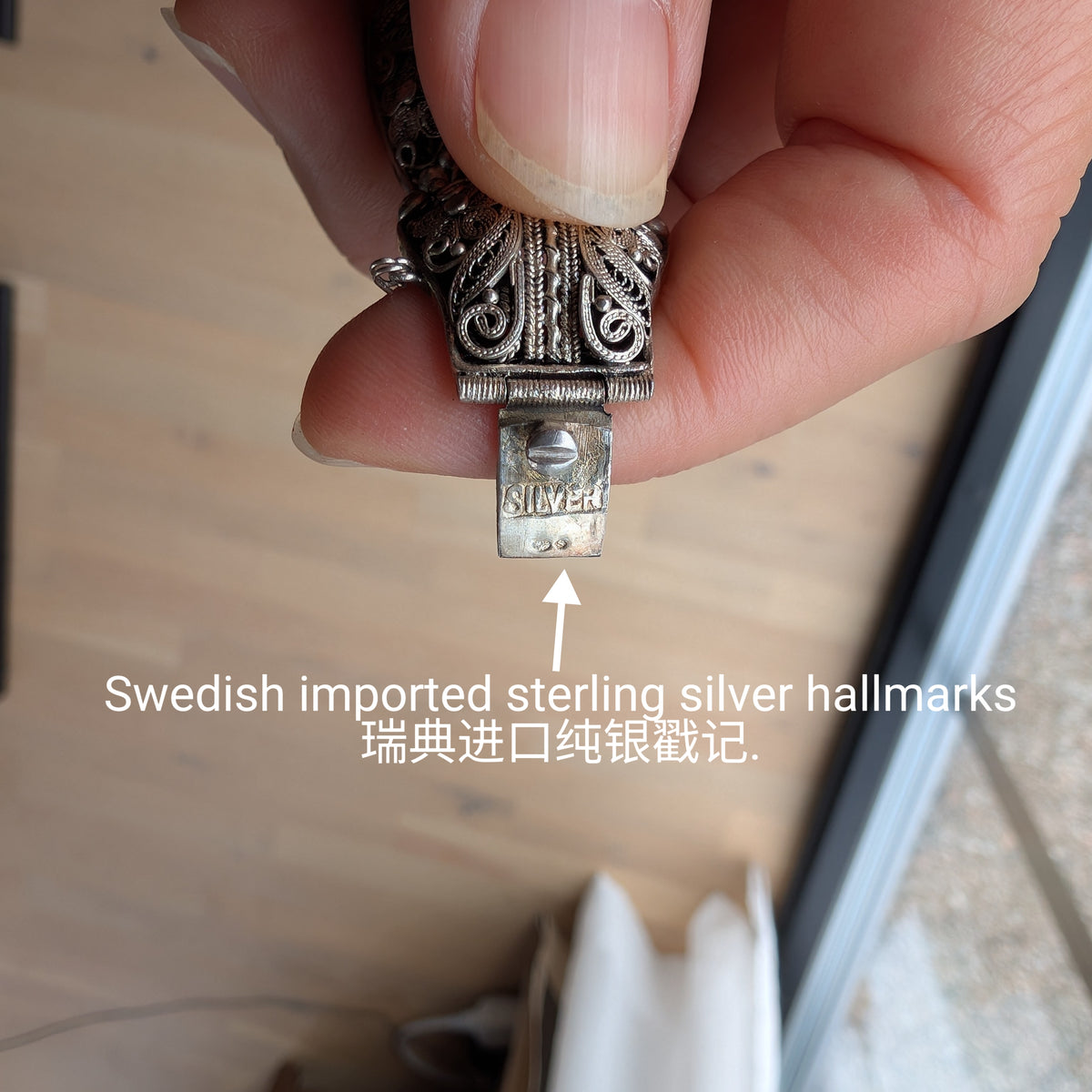 Chinese filigree handmade silver jewelry bracelet with natural rose quartz #2958