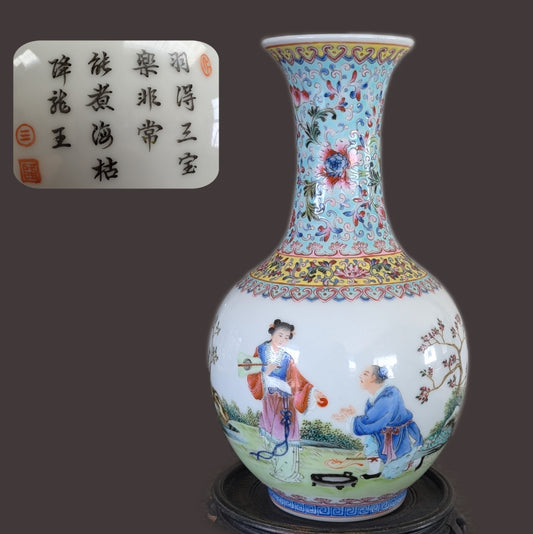 Chinese vintage famille rose vase, 张生煮海 1950-1970's #2991