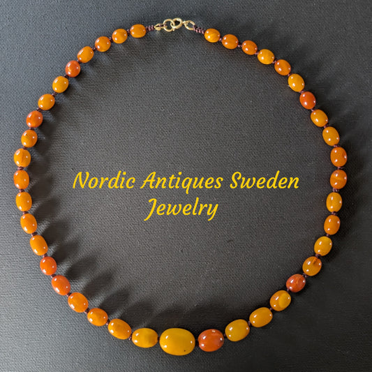 Natural Amber necklace antique from Denmark baltic amber egg yolk 20.42g #2992