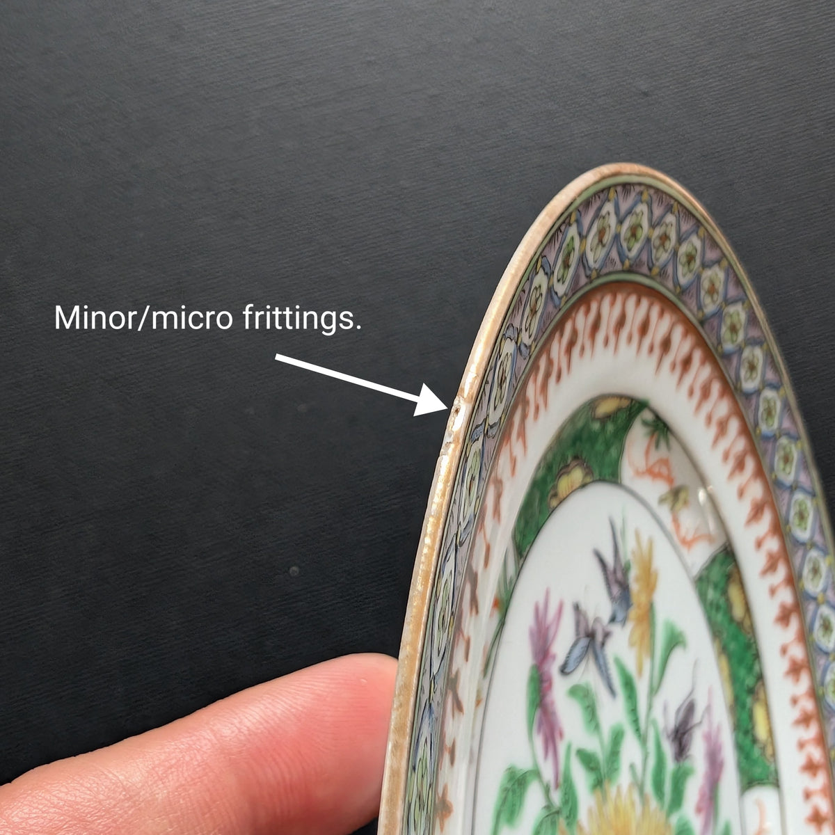 Chinese antique rose mandarin dish with butterflies, Late Qing #3009