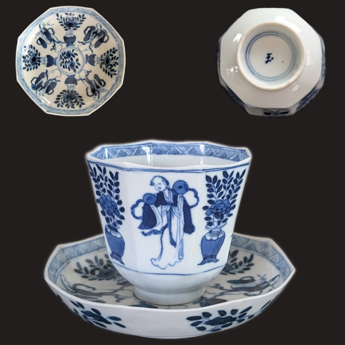 Chinese antique teacup and saucer, Kangxi revival. 19th century #3013