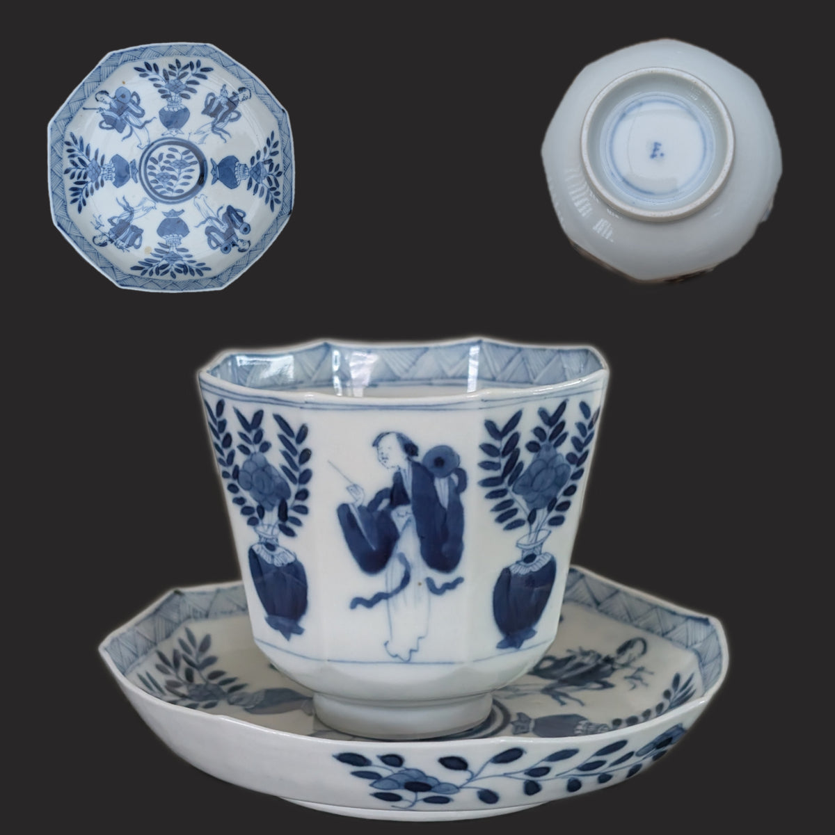 Chinese antique teacup and saucer, Kangxi revival. 19th century #3015