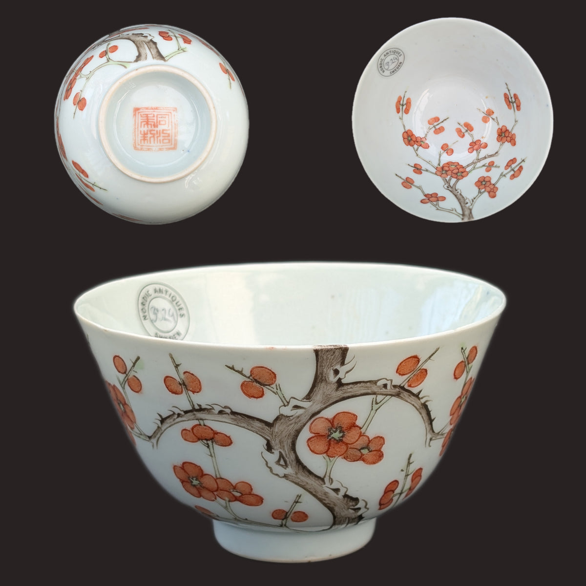 Antique Chinese porcelain cup with cherry blossom, 19th c #3029