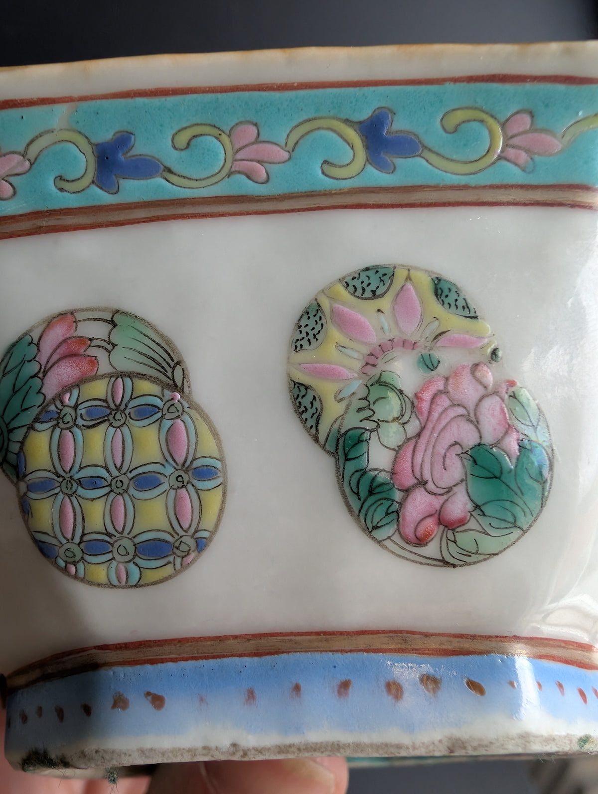 Chinese antique altar bowl with silk ball celebration, Tongzhi Mark & Period #2799
