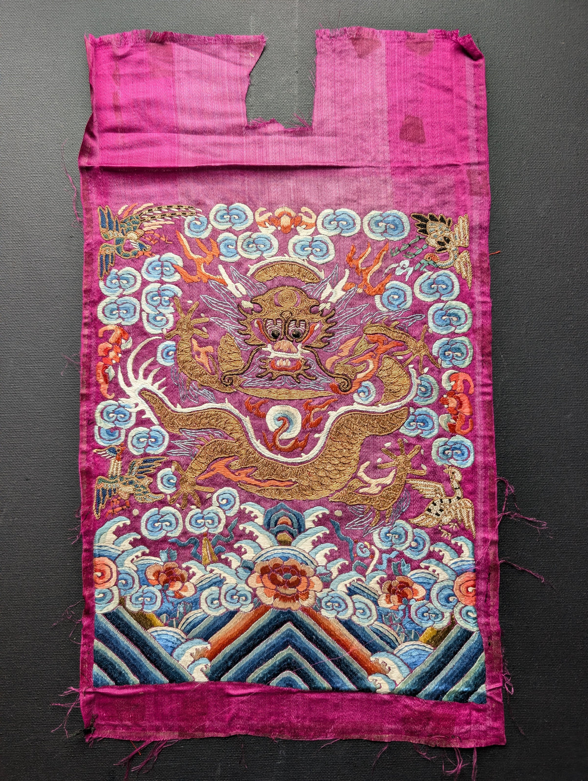 Chinese Antique silk embroidery with Dragon, 19th century Qing Dynasty #2906