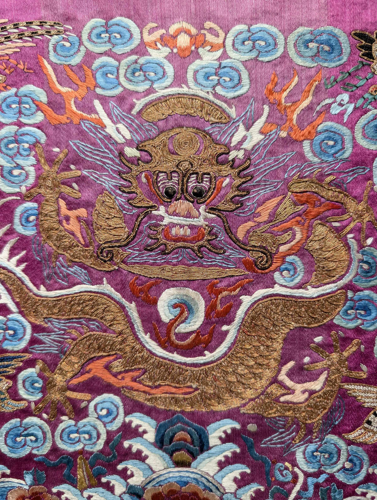 Chinese Antique silk embroidery with Dragon, 19th century Qing Dynasty #2906