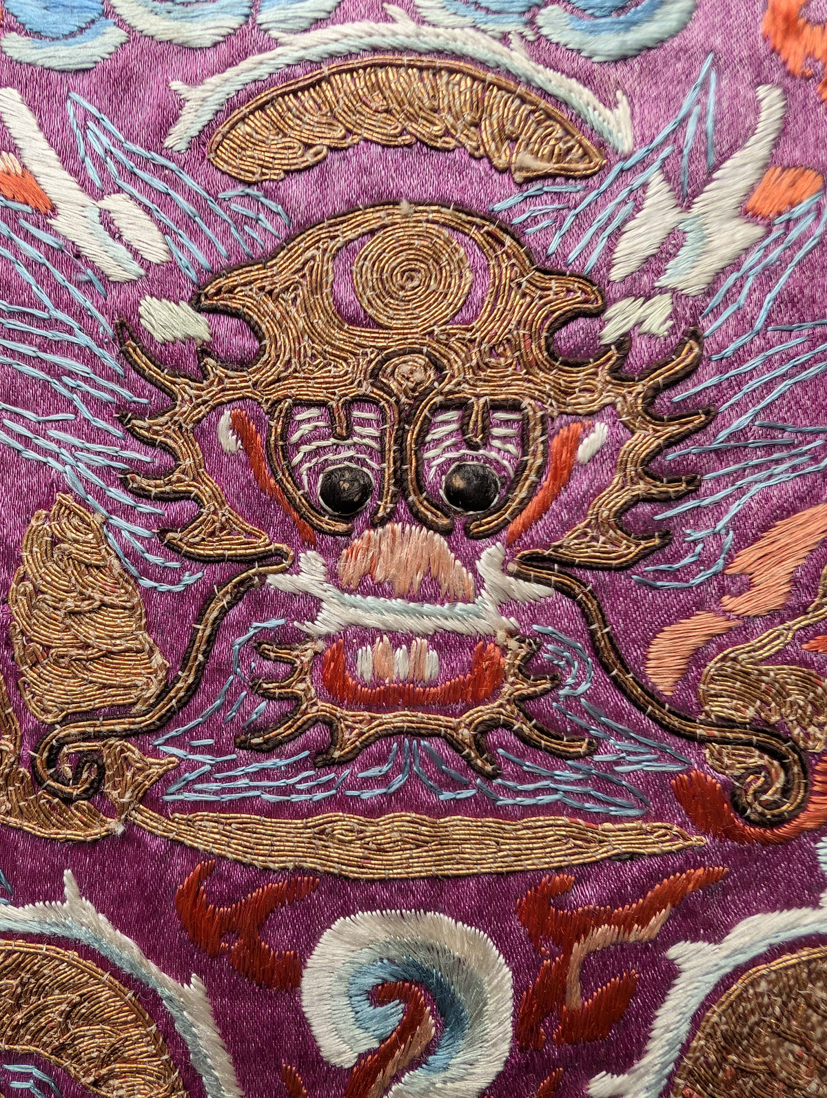 Chinese Antique silk embroidery with Dragon, 19th century Qing Dynasty #2906