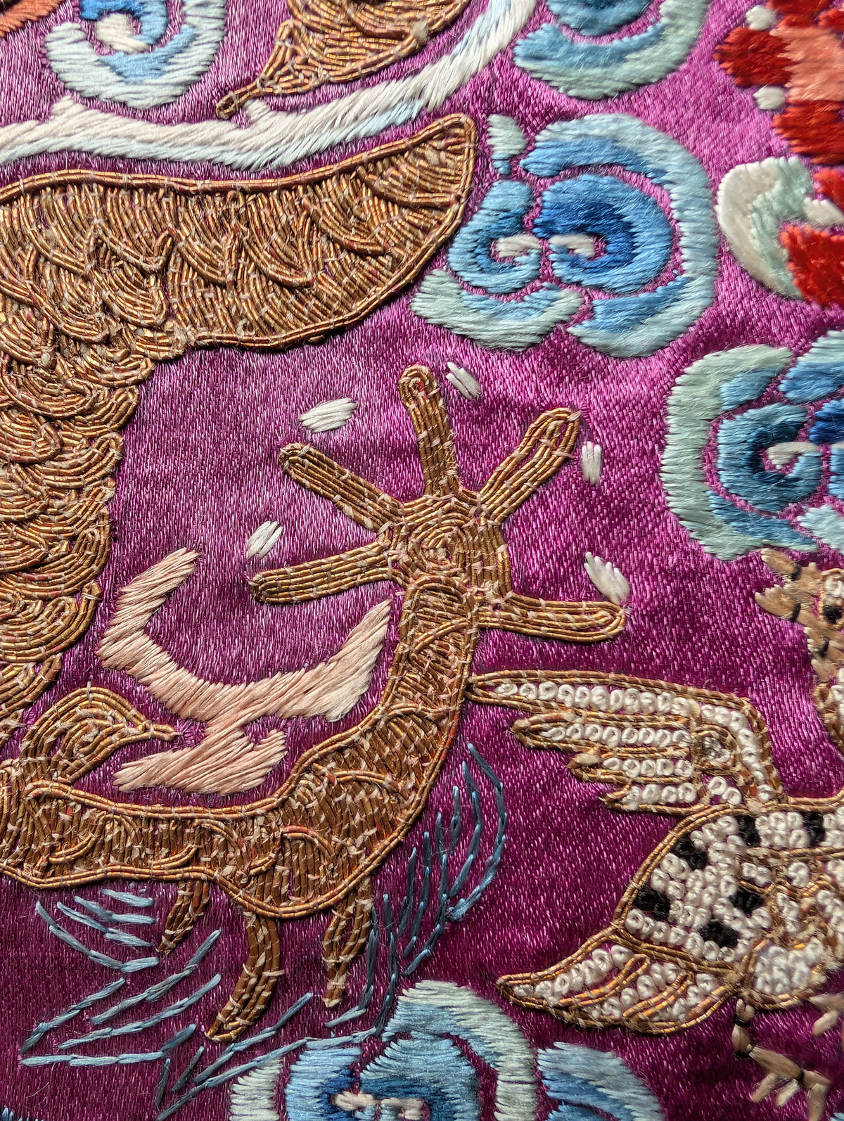 Chinese Antique silk embroidery with Dragon, 19th century Qing Dynasty #2906
