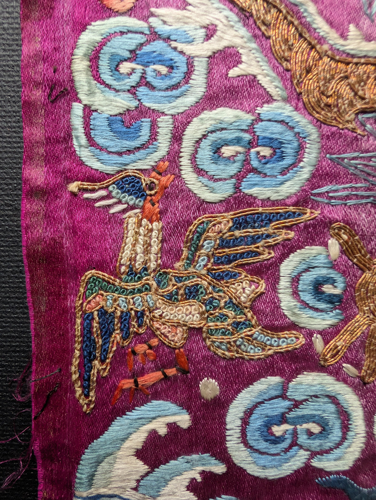 Chinese Antique silk embroidery with Dragon, 19th century Qing Dynasty #2906