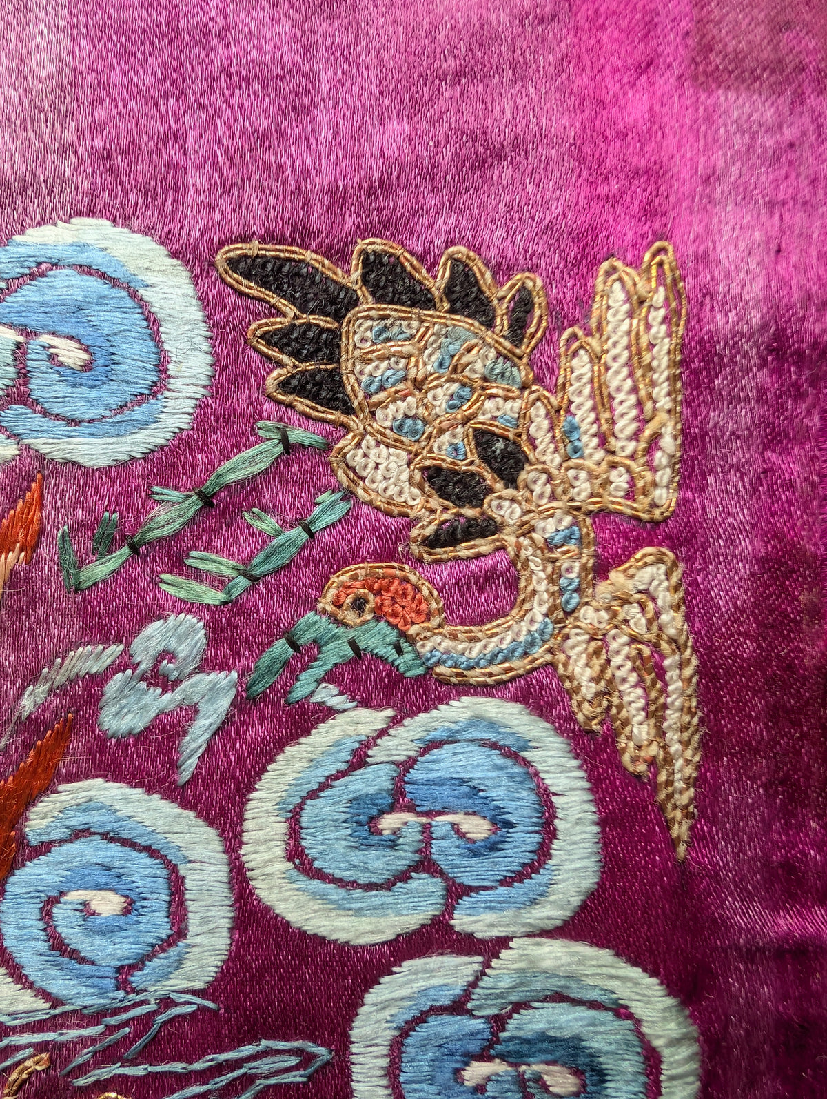 Chinese Antique silk embroidery with Dragon, 19th century Qing Dynasty #2906