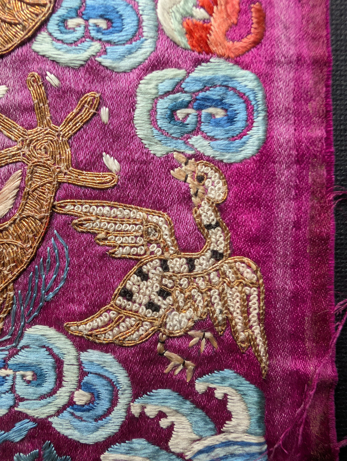 Chinese Antique silk embroidery with Dragon, 19th century Qing Dynasty #2906