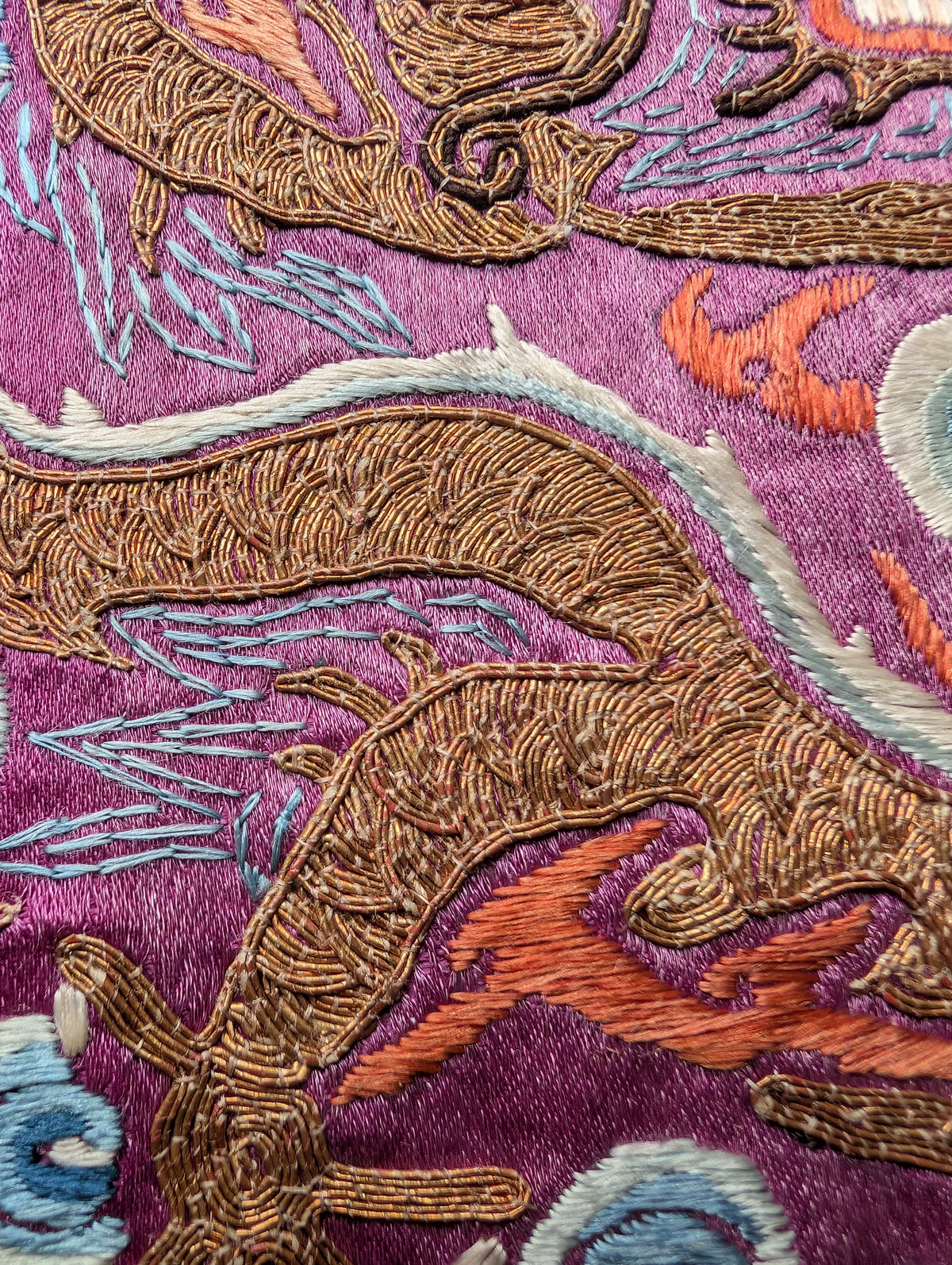 Chinese Antique silk embroidery with Dragon, 19th century Qing Dynasty #2906