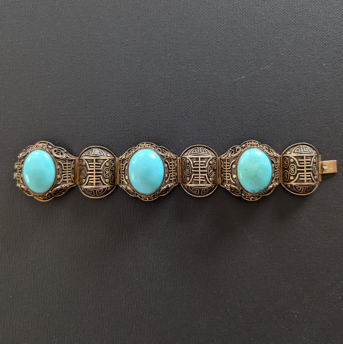 Chinese filigree handmade silver jewelry bracelet with natural turquoise #2926