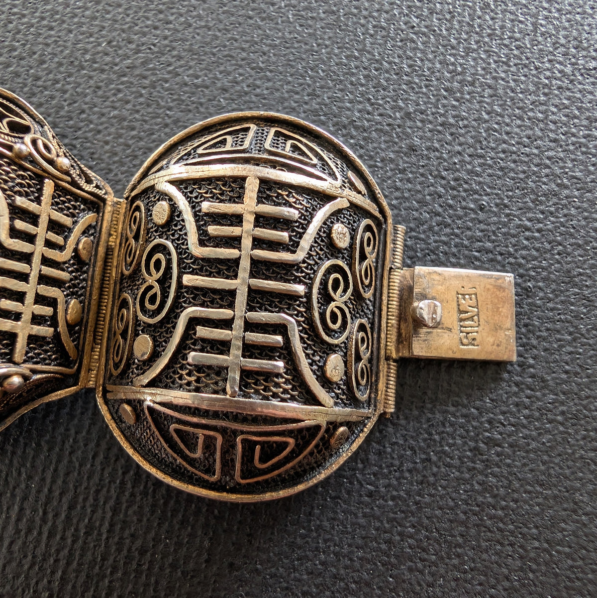Chinese filigree handmade silver jewelry bracelet with natural turquoise #2926