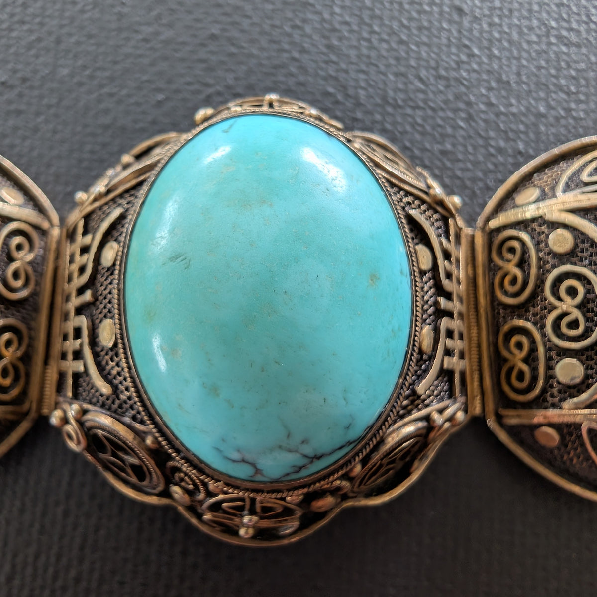 Chinese filigree handmade silver jewelry bracelet with natural turquoise #2926