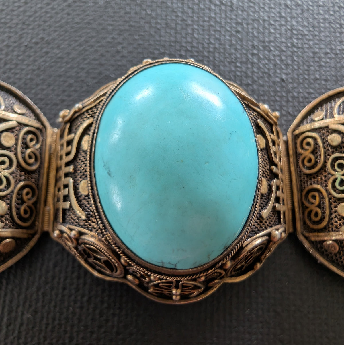 Chinese filigree handmade silver jewelry bracelet with natural turquoise #2926