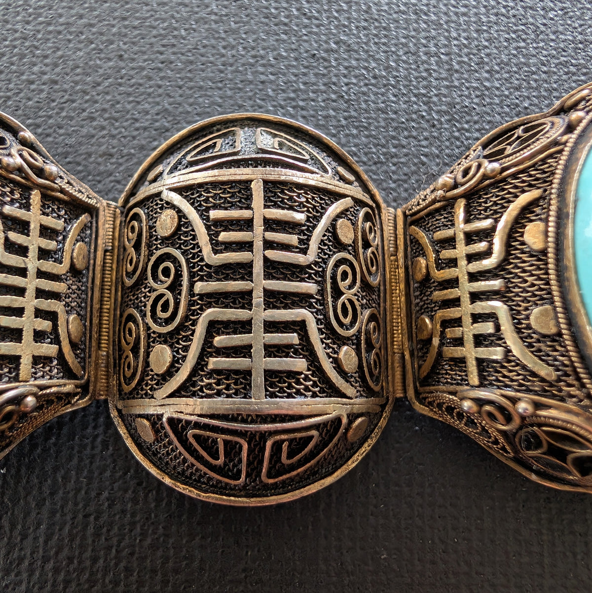 Chinese filigree handmade silver jewelry bracelet with natural turquoise #2926