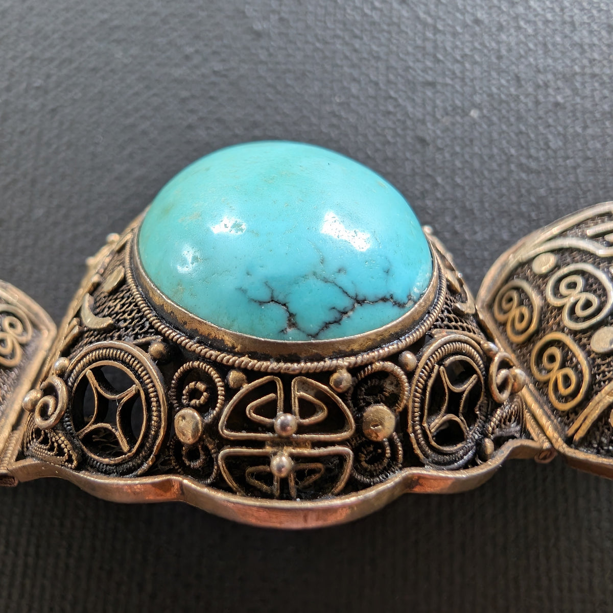 Chinese filigree handmade silver jewelry bracelet with natural turquoise #2926