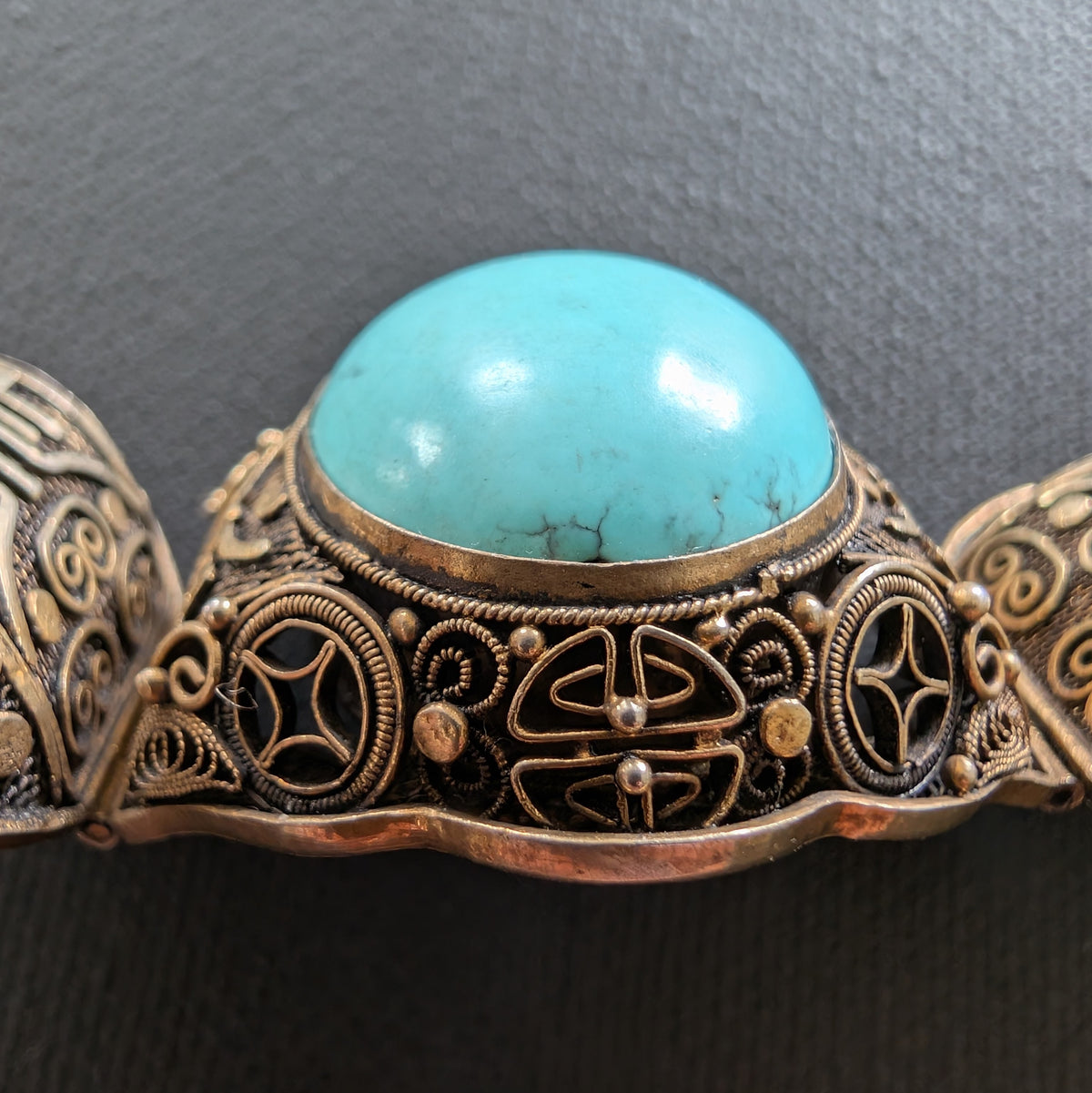 Chinese filigree handmade silver jewelry bracelet with natural turquoise #2926