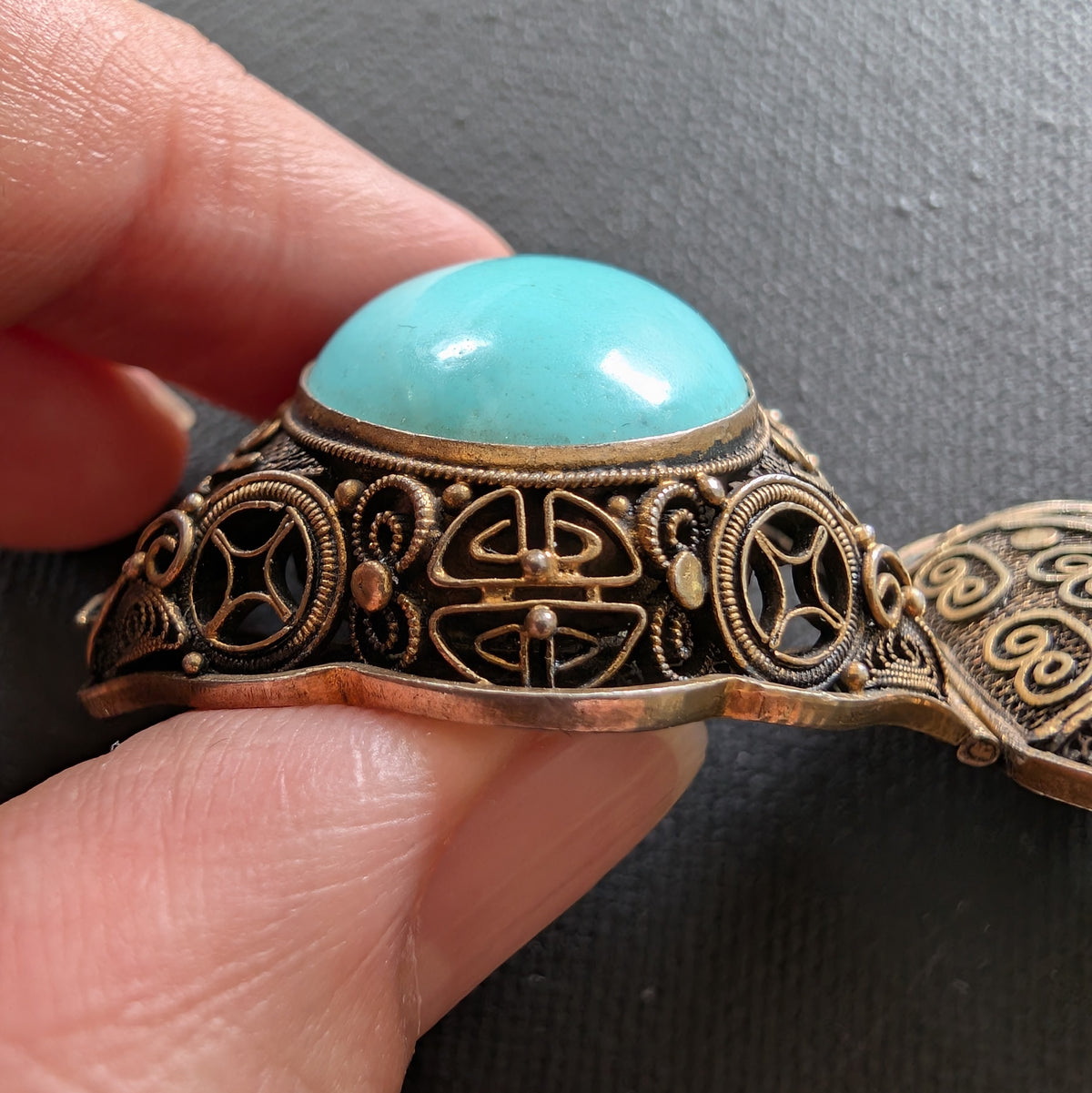 Chinese filigree handmade silver jewelry bracelet with natural turquoise #2926