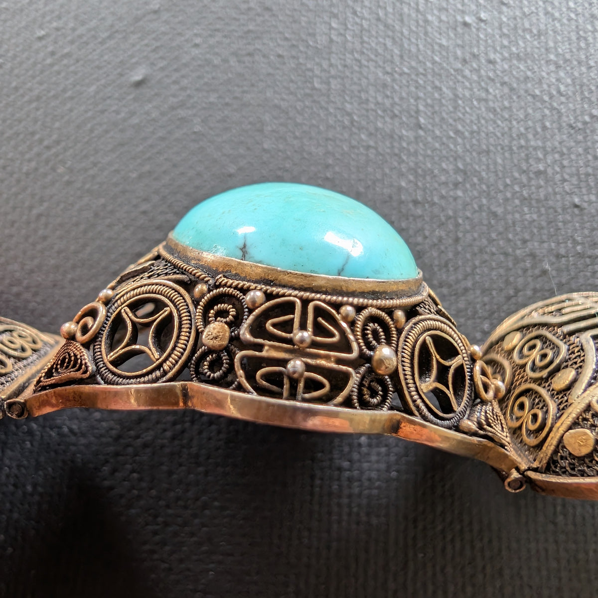 Chinese filigree handmade silver jewelry bracelet with natural turquoise #2926