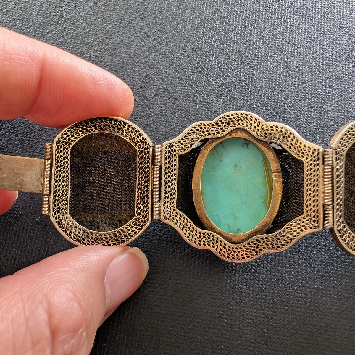 Chinese filigree handmade silver jewelry bracelet with natural turquoise #2926