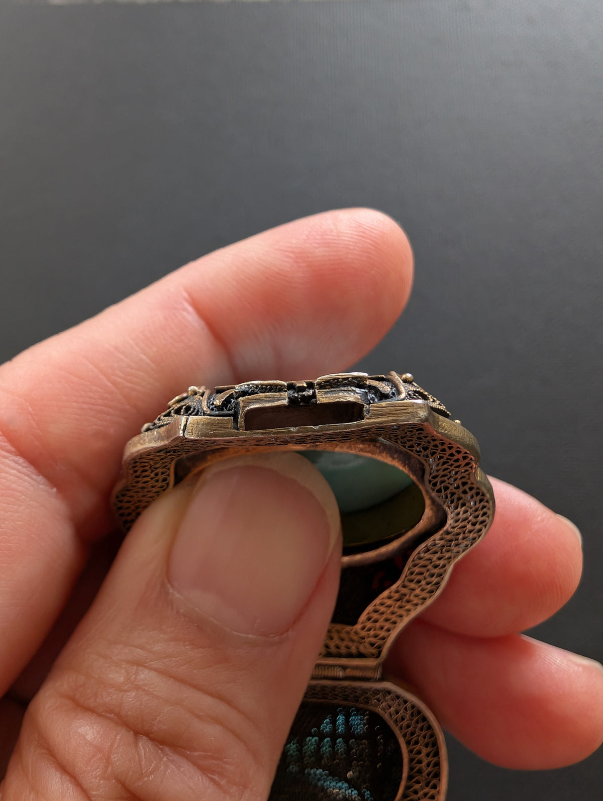 Chinese filigree handmade silver jewelry bracelet with natural turquoise #2926
