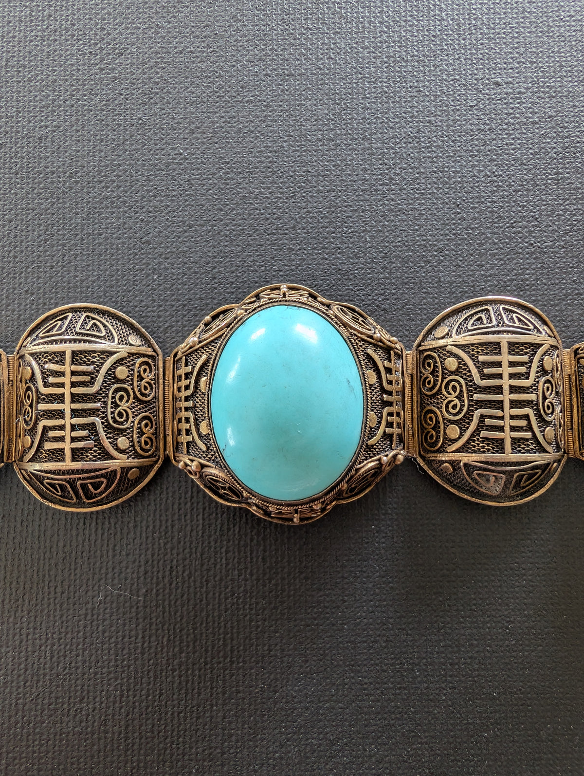 Chinese filigree handmade silver jewelry bracelet with natural turquoise #2926