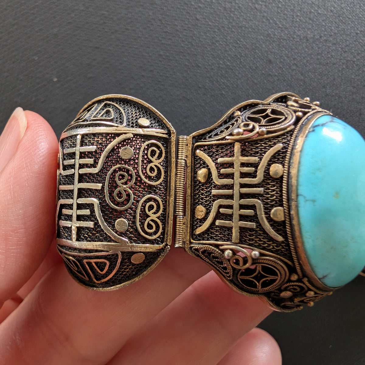 Chinese filigree handmade silver jewelry bracelet with natural turquoise #2926