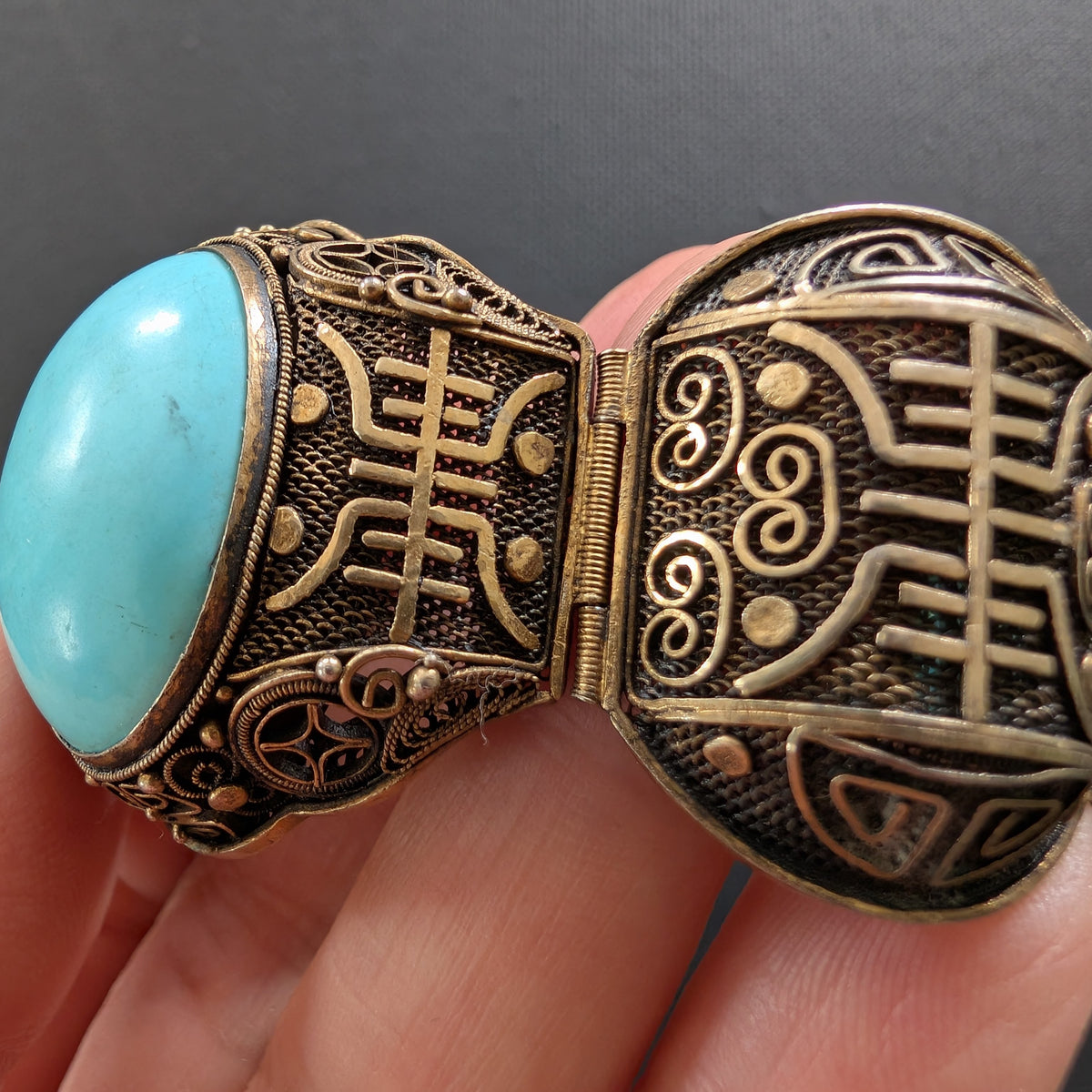 Chinese filigree handmade silver jewelry bracelet with natural turquoise #2926