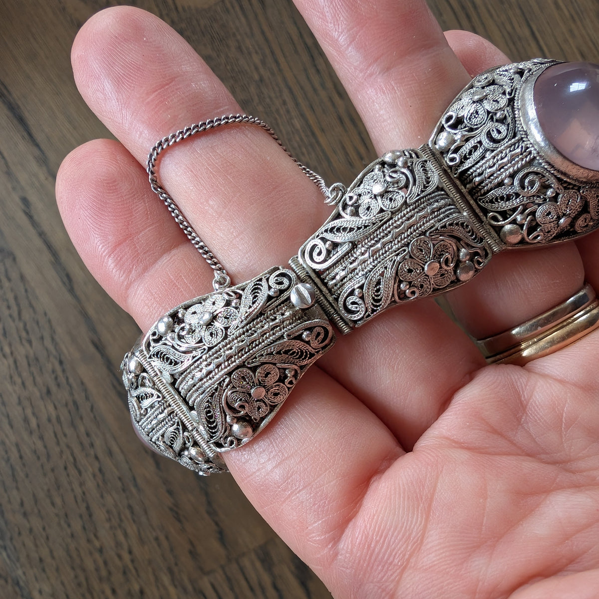 Chinese filigree handmade silver jewelry bracelet with natural rose quartz #2958