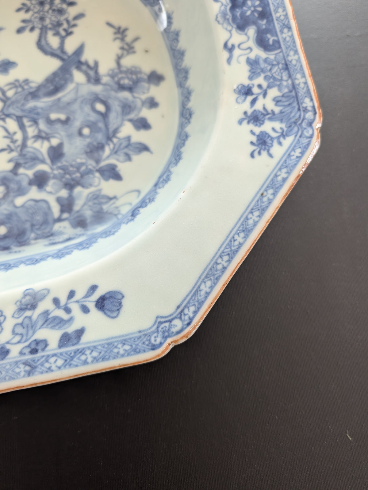 Chinese antique platter in underglazed blue and white, 18th c #2981