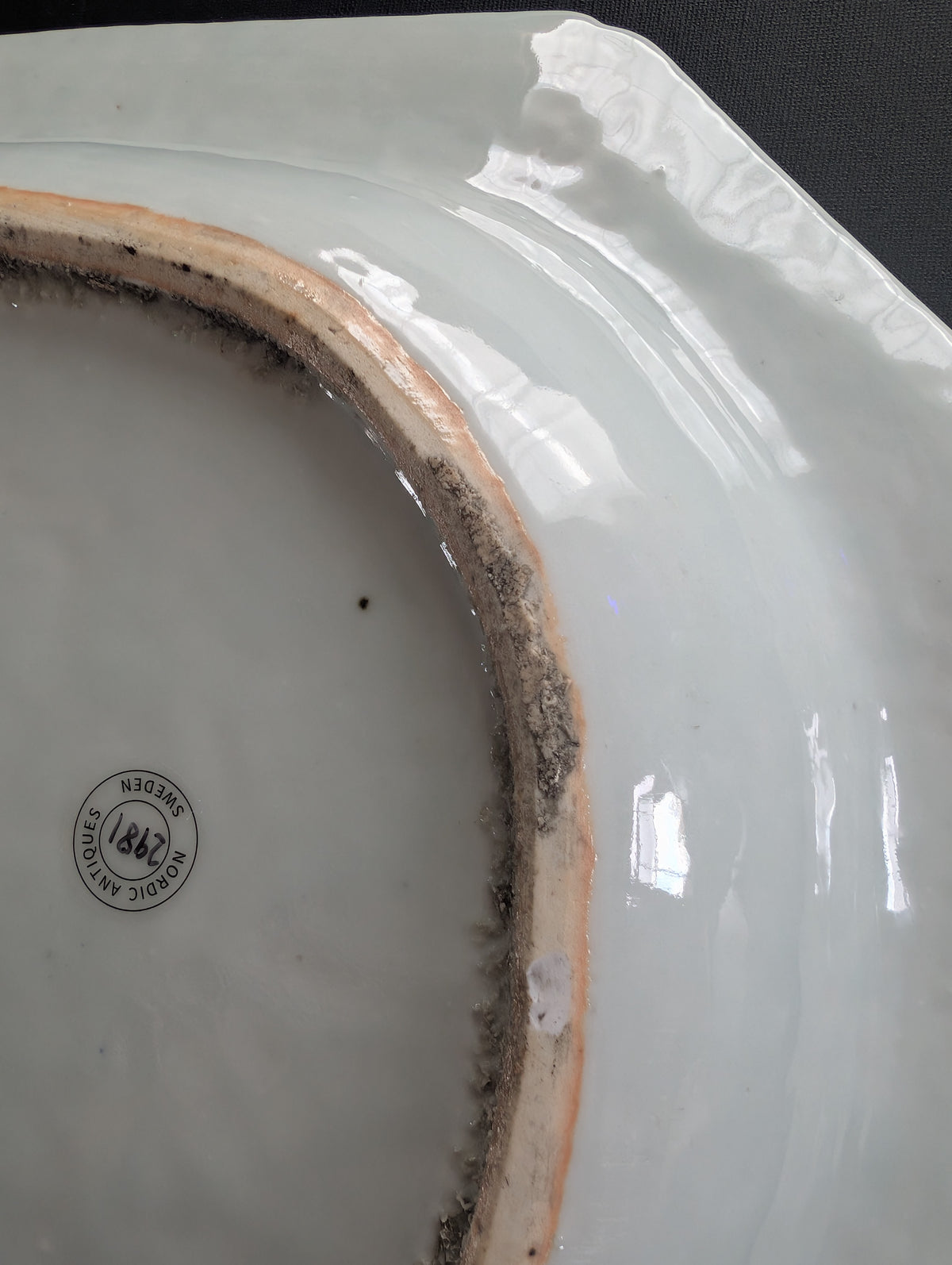 Chinese antique platter in underglazed blue and white, 18th c #2981