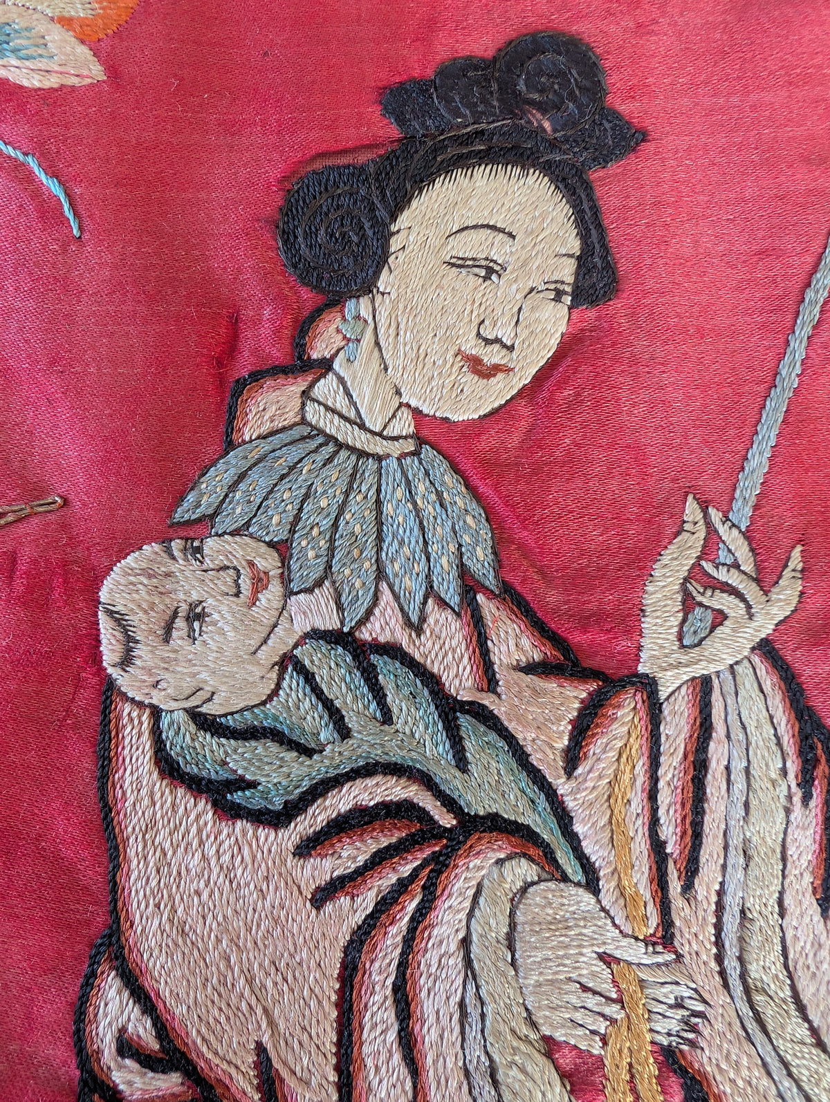 Chinese Antique silk embroidery with figure decoration, Qing Dynasty #2990
