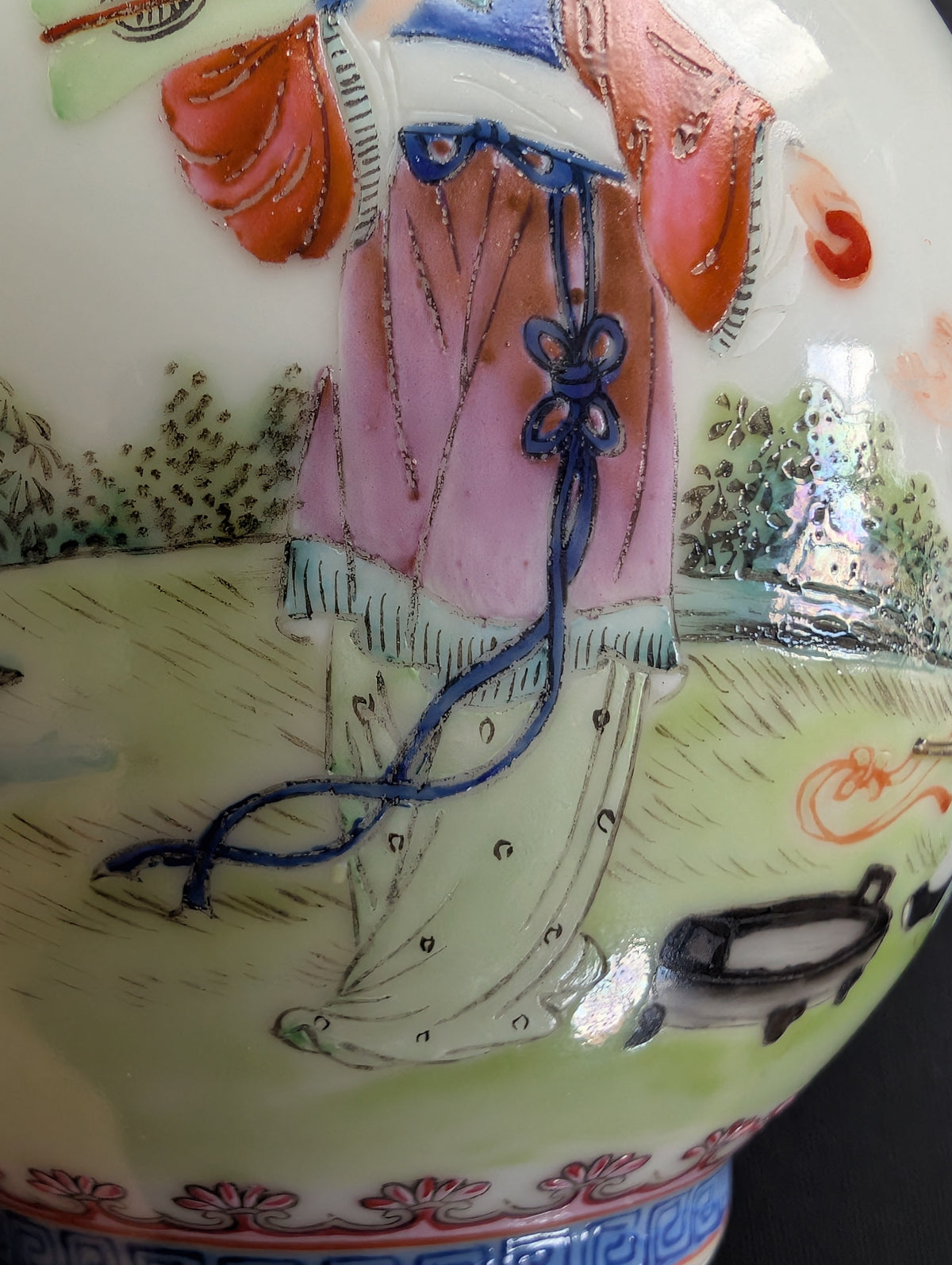 Chinese vintage famille rose vase, 张生煮海 1950-1970's #2991