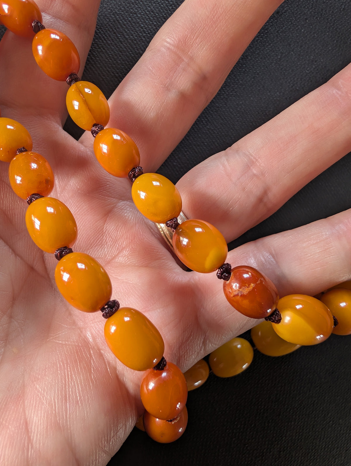 Natural Amber necklace antique from Denmark baltic amber egg yolk 20.42g #2992