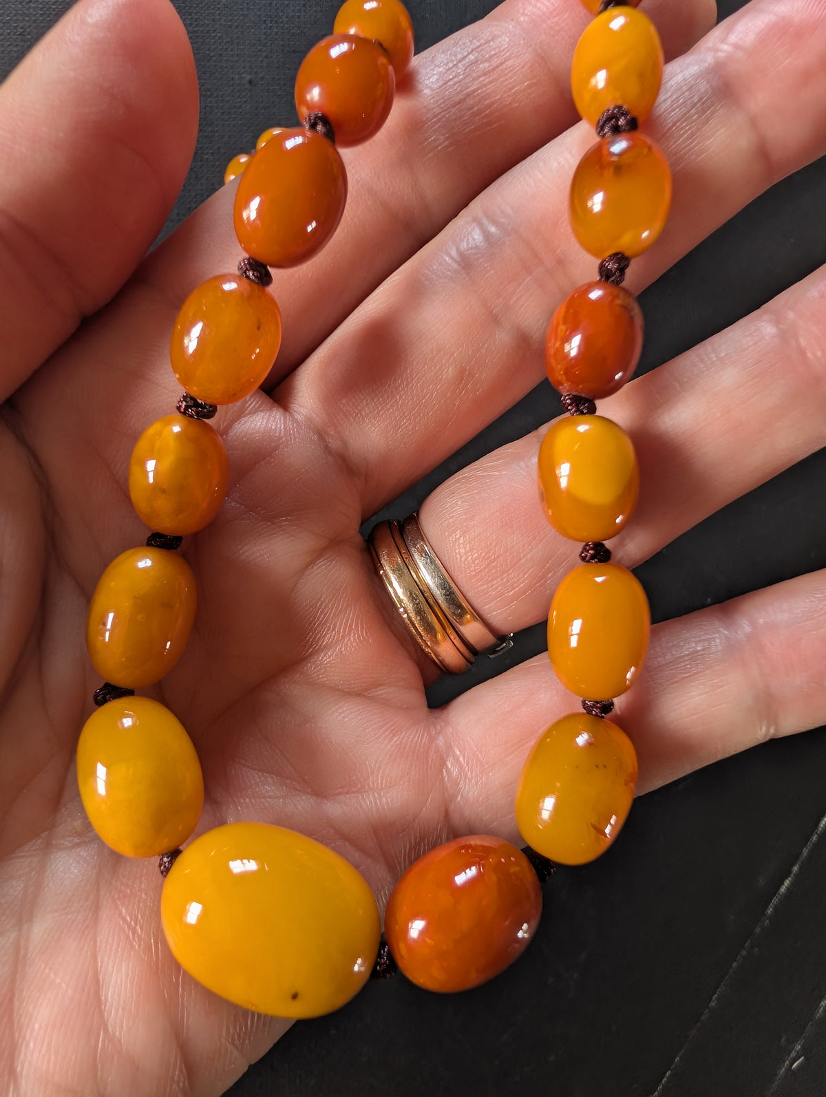 Natural Amber necklace antique from Denmark baltic amber egg yolk 20.42g #2992