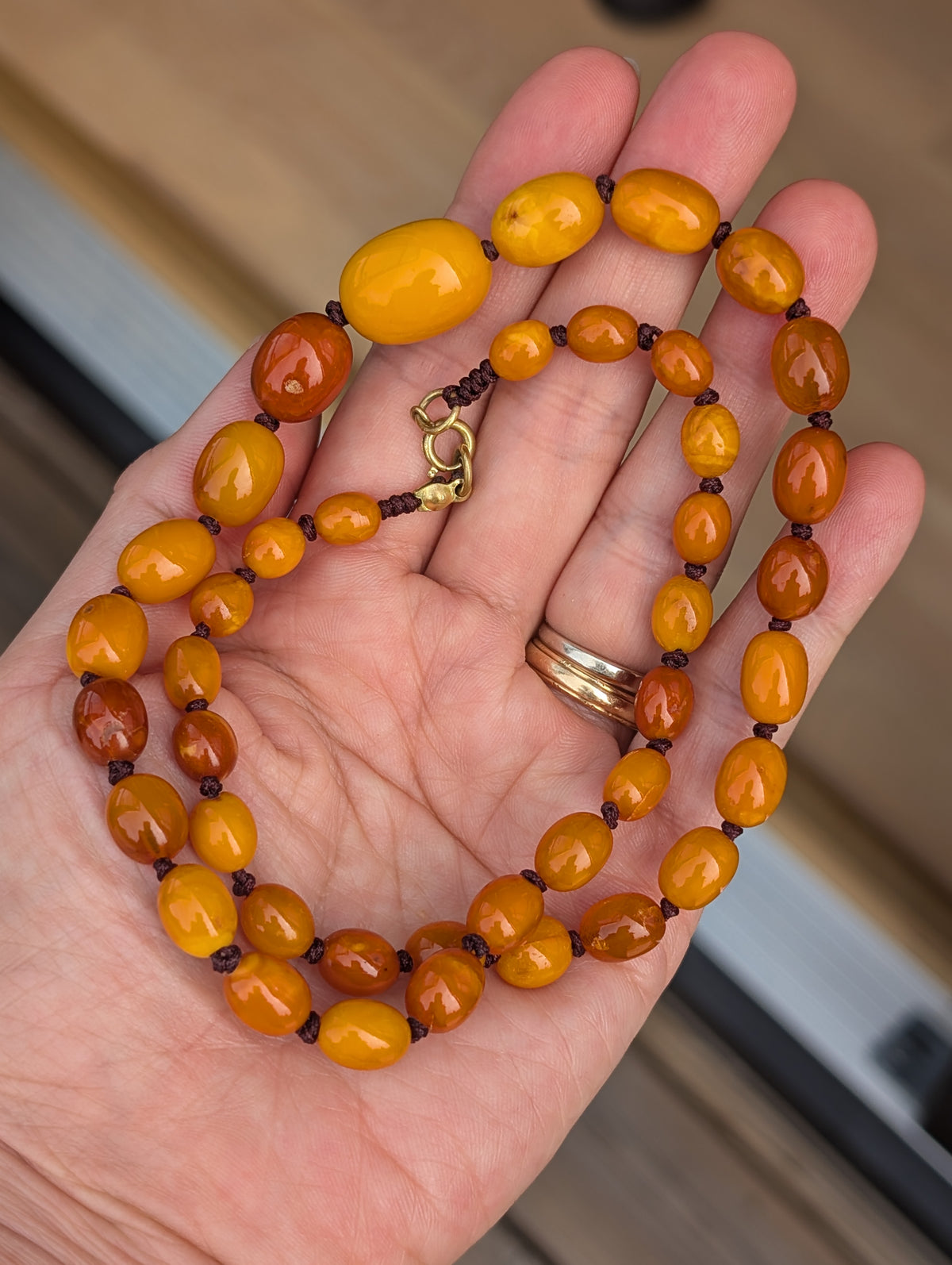 Natural Amber necklace antique from Denmark baltic amber egg yolk 20.42g #2992