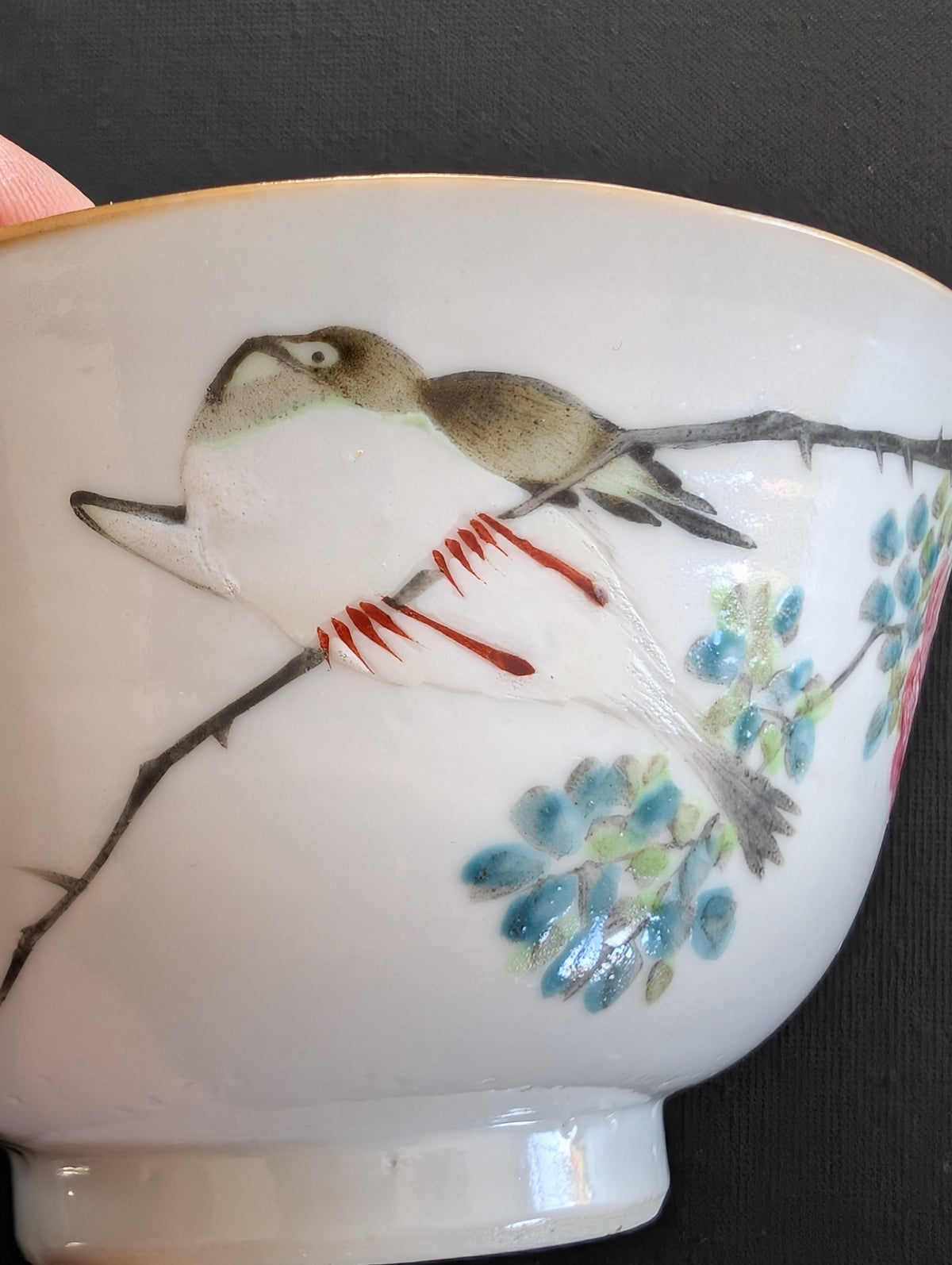 Chinese antique bowl decorated with a bird and calligraphy, 19th century #2993