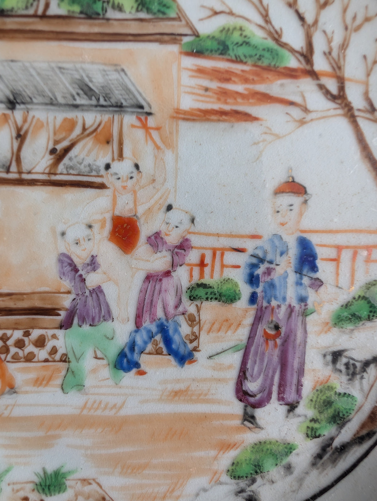 Antique Chinese mandarin plate with children, 18th c, Qianlong period #2997