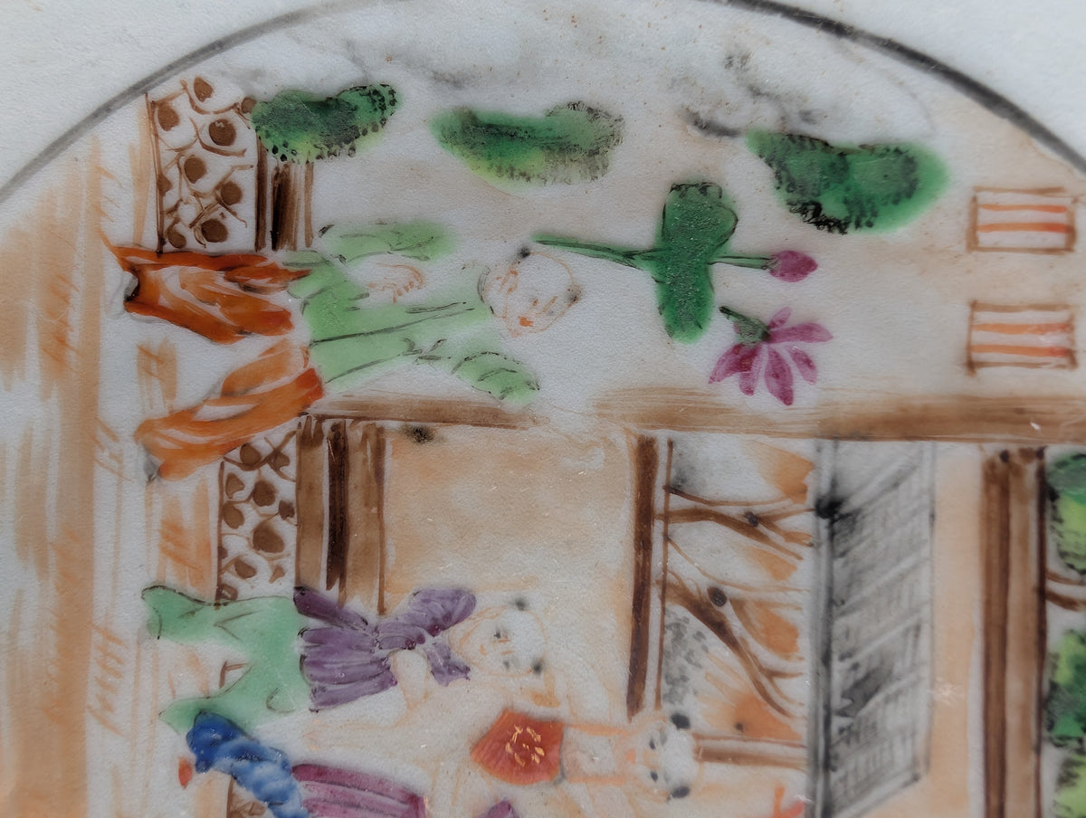 Antique Chinese mandarin plate with children, 18th c, Qianlong period #2997
